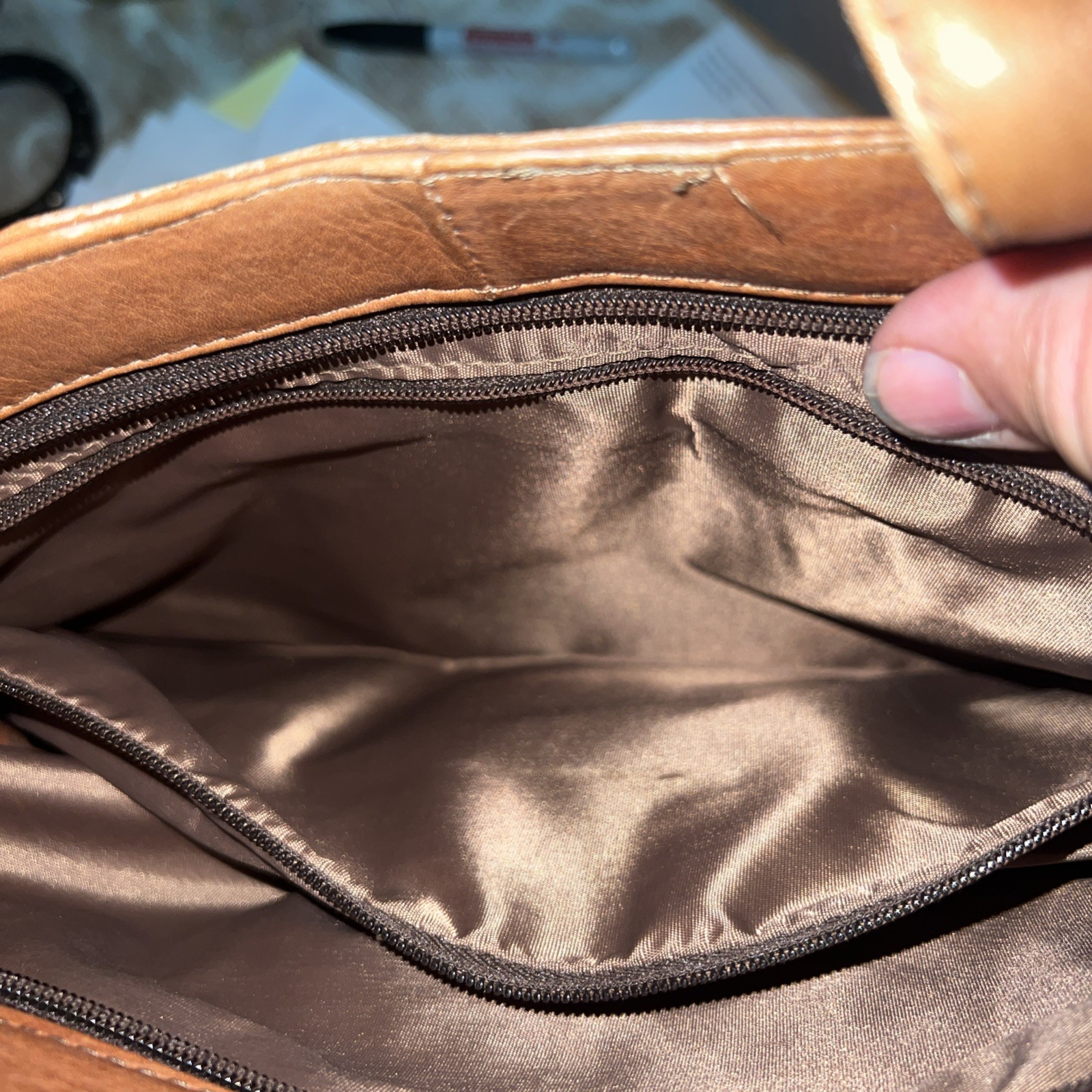 LATICO Caramel Leather Brief Case Zip Business Bag Unisex Crossbody and Handles