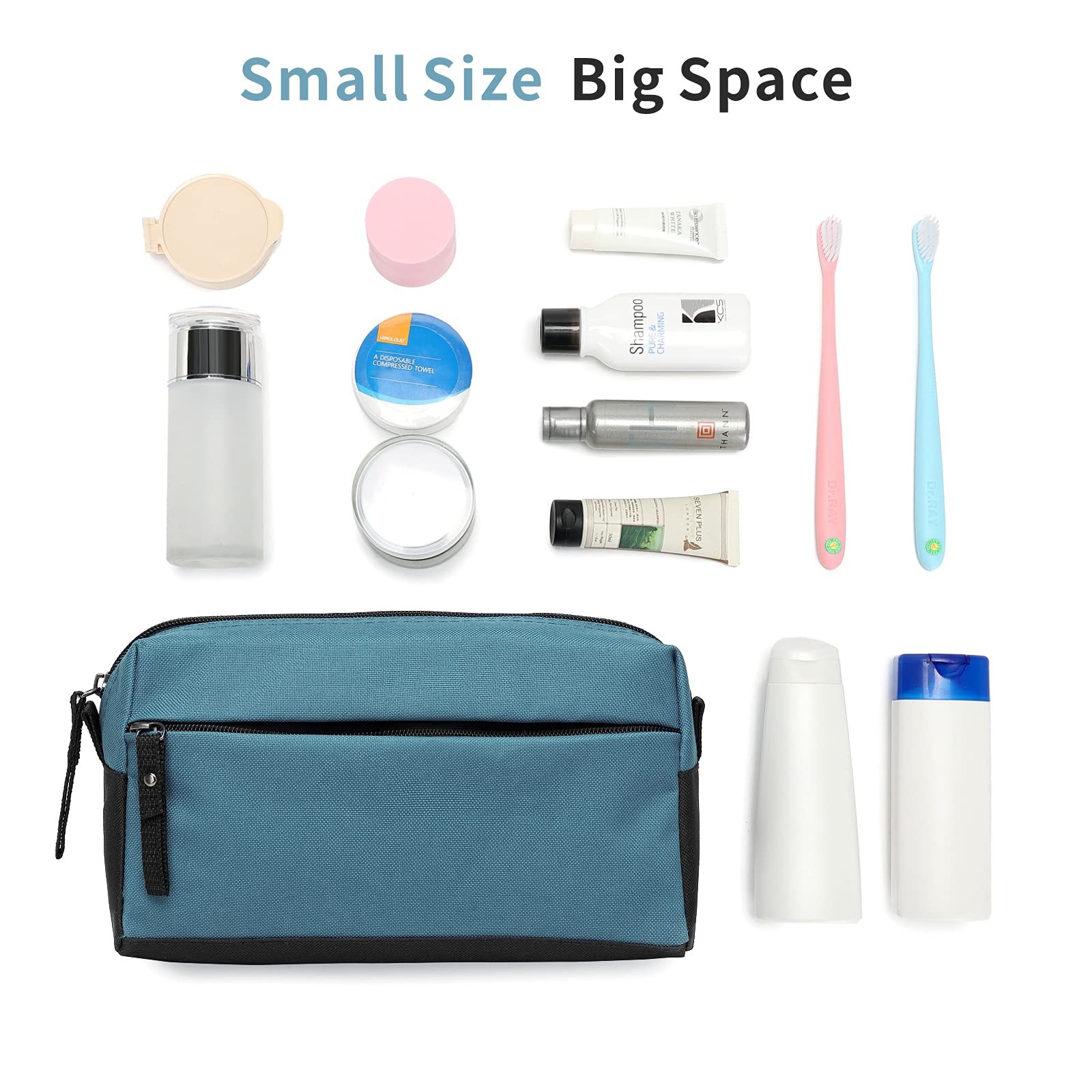 BuyAgain Toiletry Bag, Travel 9.25x5x3.75 inches, Silver Blue