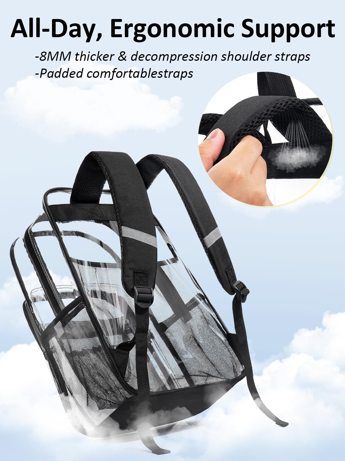 Black Clear Backpack Heavy Duty TSA Lock 18 Inch Transparent See Through Bag