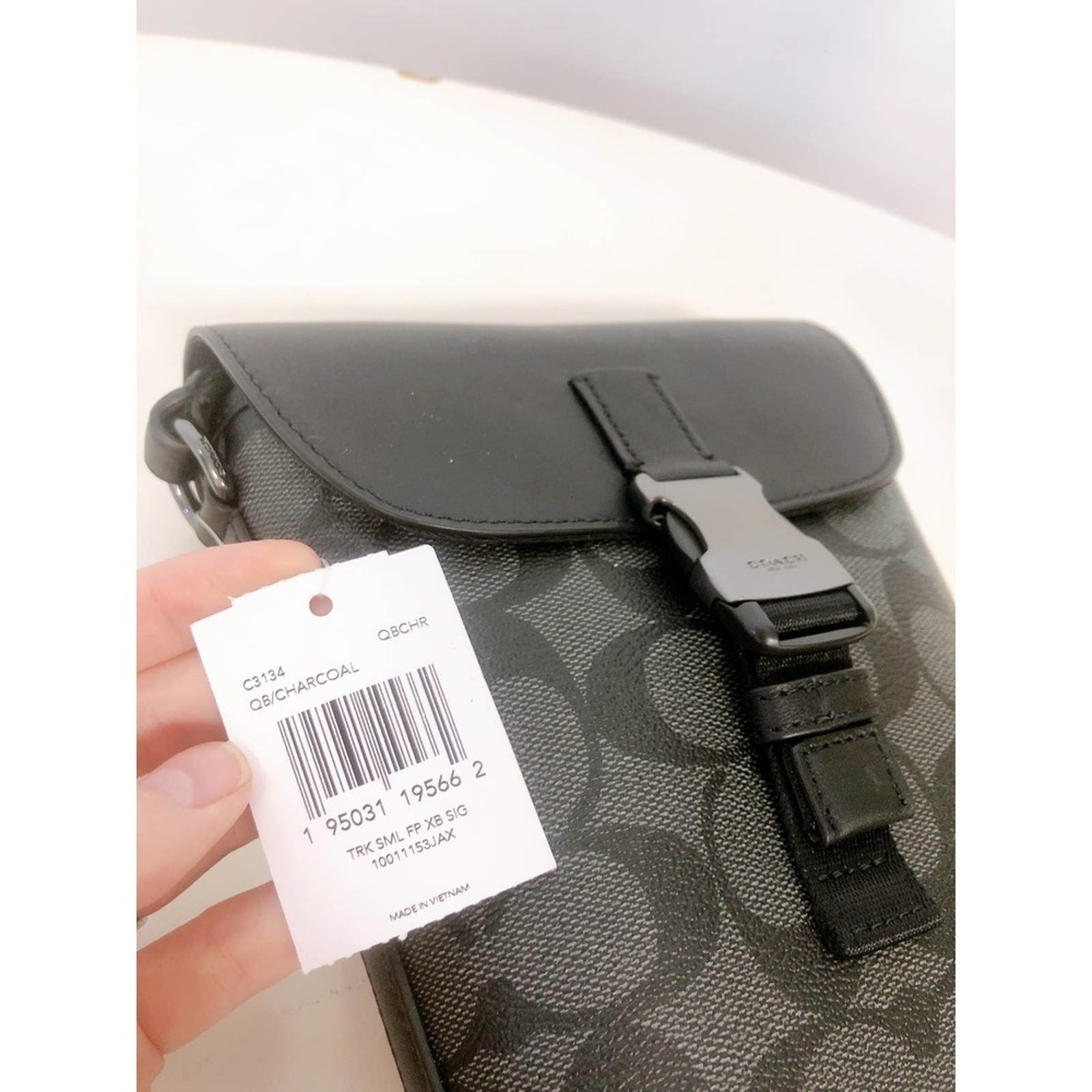Coach C3134 Track Small Flap Crossbody In Signature Canvas In Gunmetal/Charcoal