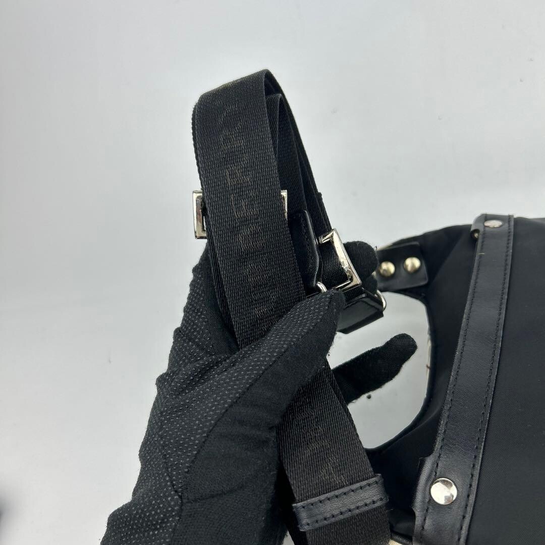 Burberry Black Label Mens Nylon Shoulder Bag Nova Check Logo Plate Black