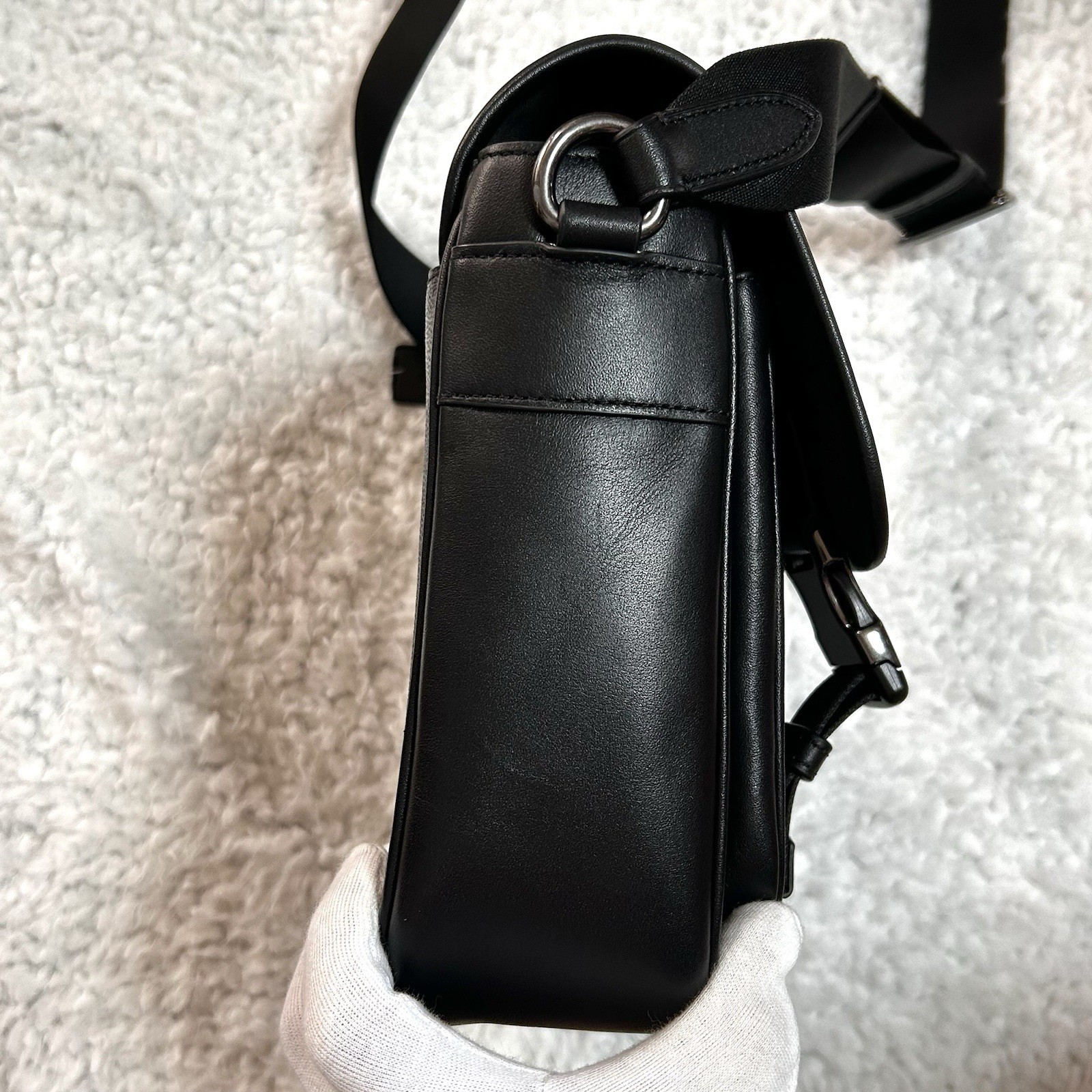 Coach Signature Monogram Messenger Crossbody Bag Black/Gray Magnetic Strap