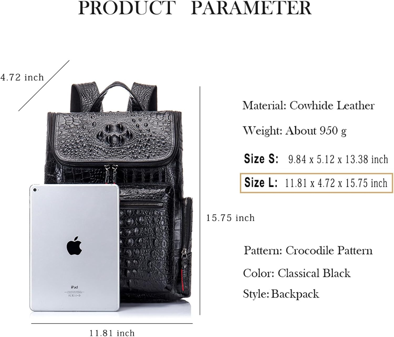 Crocodile Pattern Leather Laptop Backpack for Men – Stylish Travel Daypack