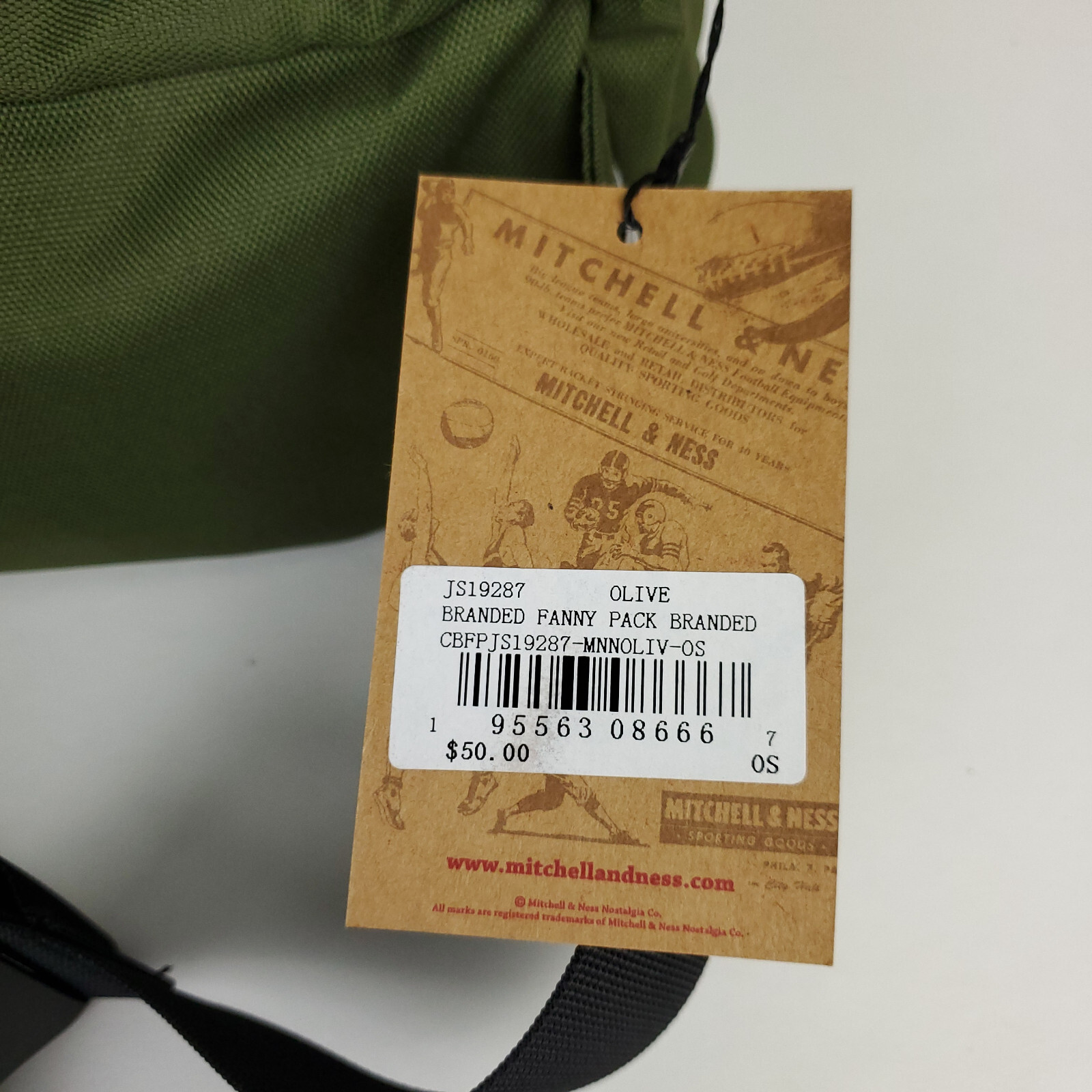 Mitchell & Ness Olive Waist Bum Bag Fanny Pack Nylon Brande Woven Label NWT