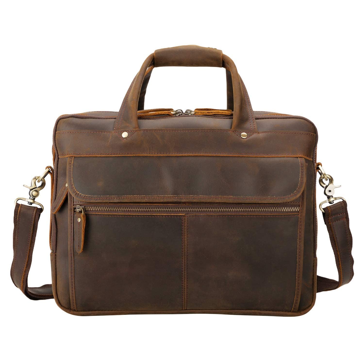 Polare 15.7″ Full Grain Cowhide Leather Laptop Business Briefcase Work Bag Co…