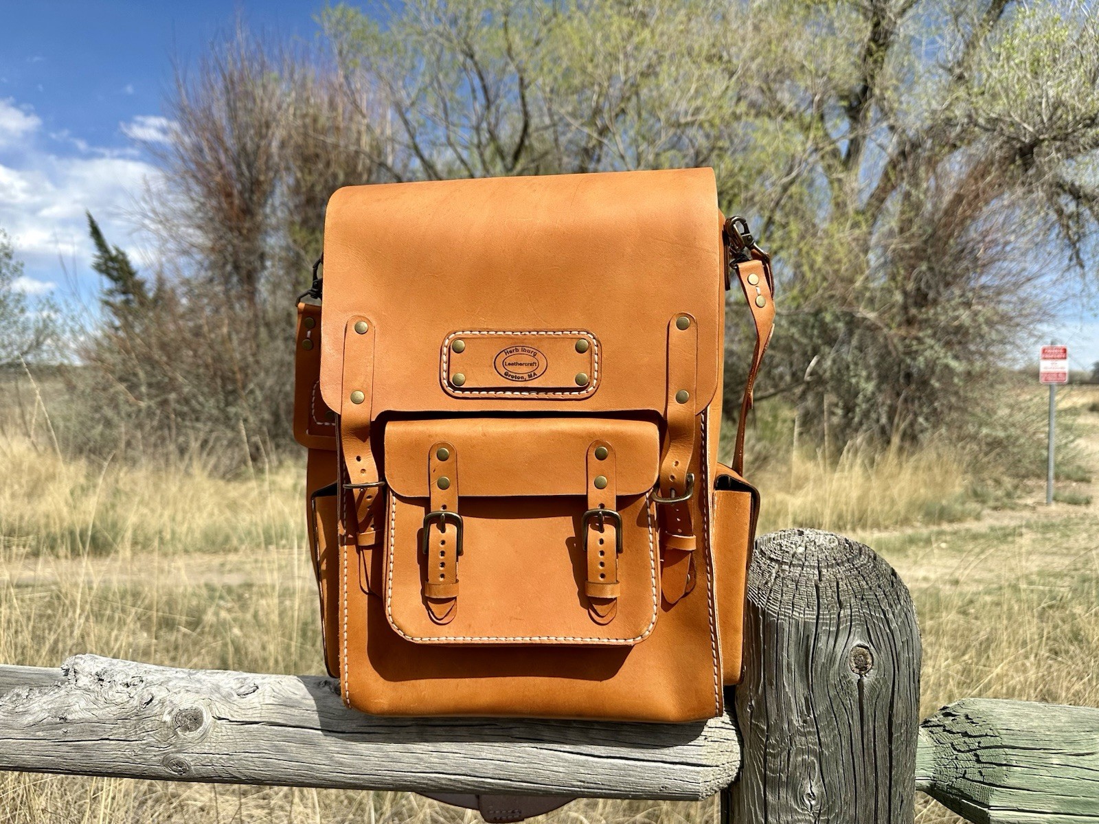 Leather Backpack. Handmade Tan Rucksack Style. 17×11.5×6 inches.