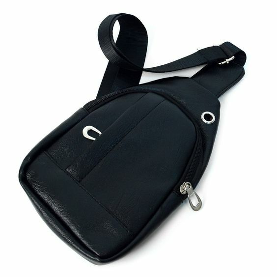Small Black Polyurethane Split Leather Crossbody Sling Bag Adjustable Strap