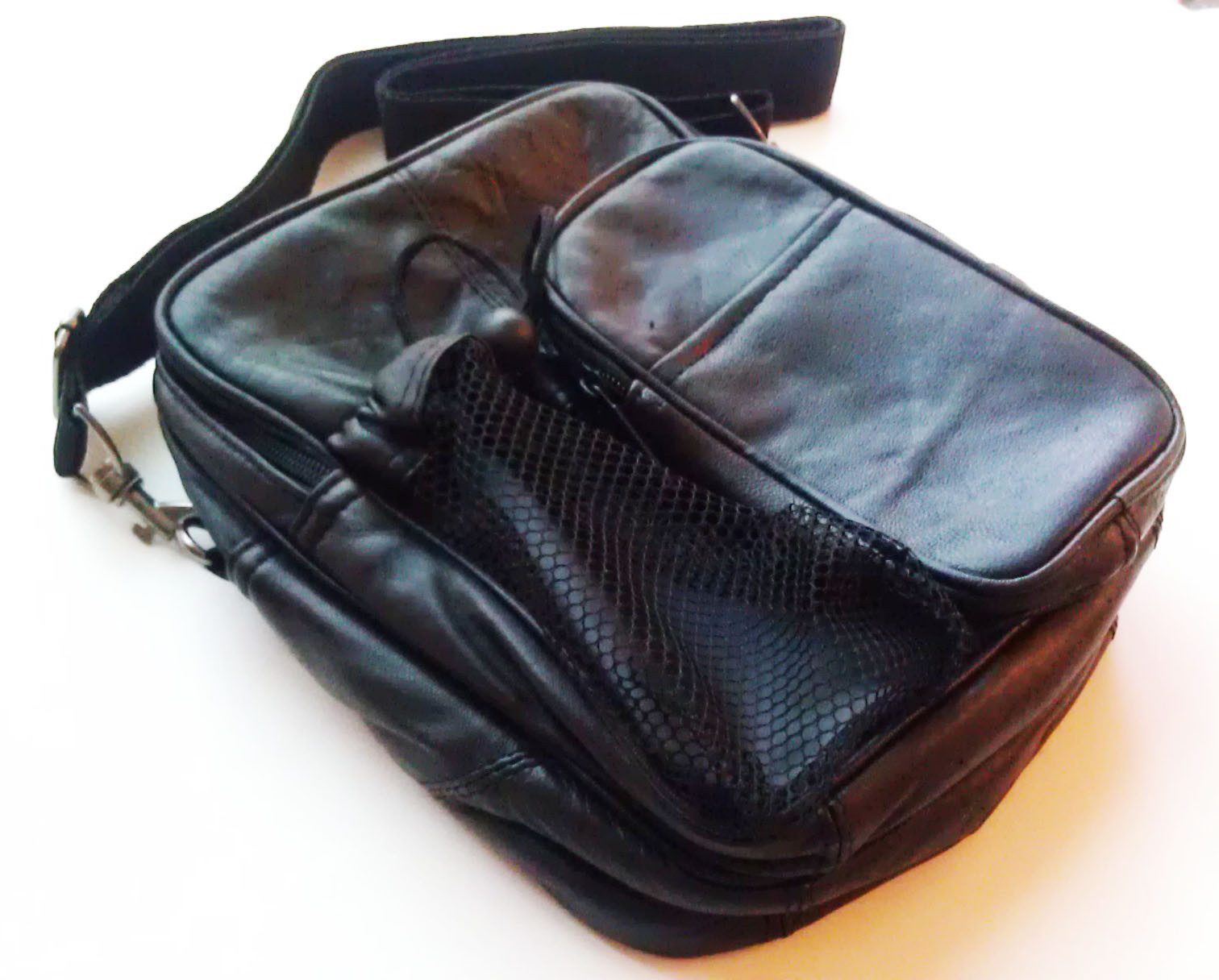 Black Genuine Leather Men’s Messenger Organizer Bottle Holder Bag US Seller