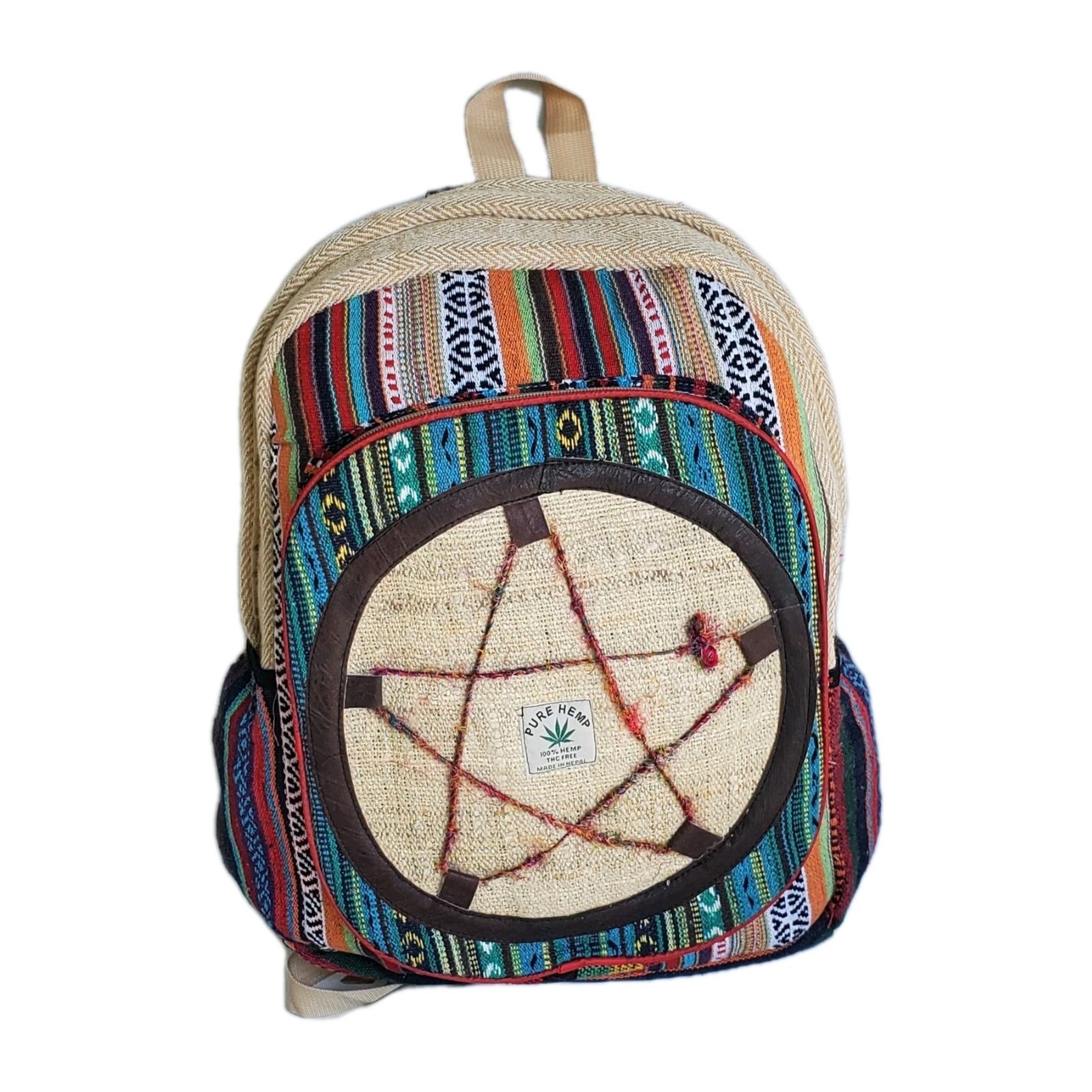 Large Embroidery Pure Hemp Backpack