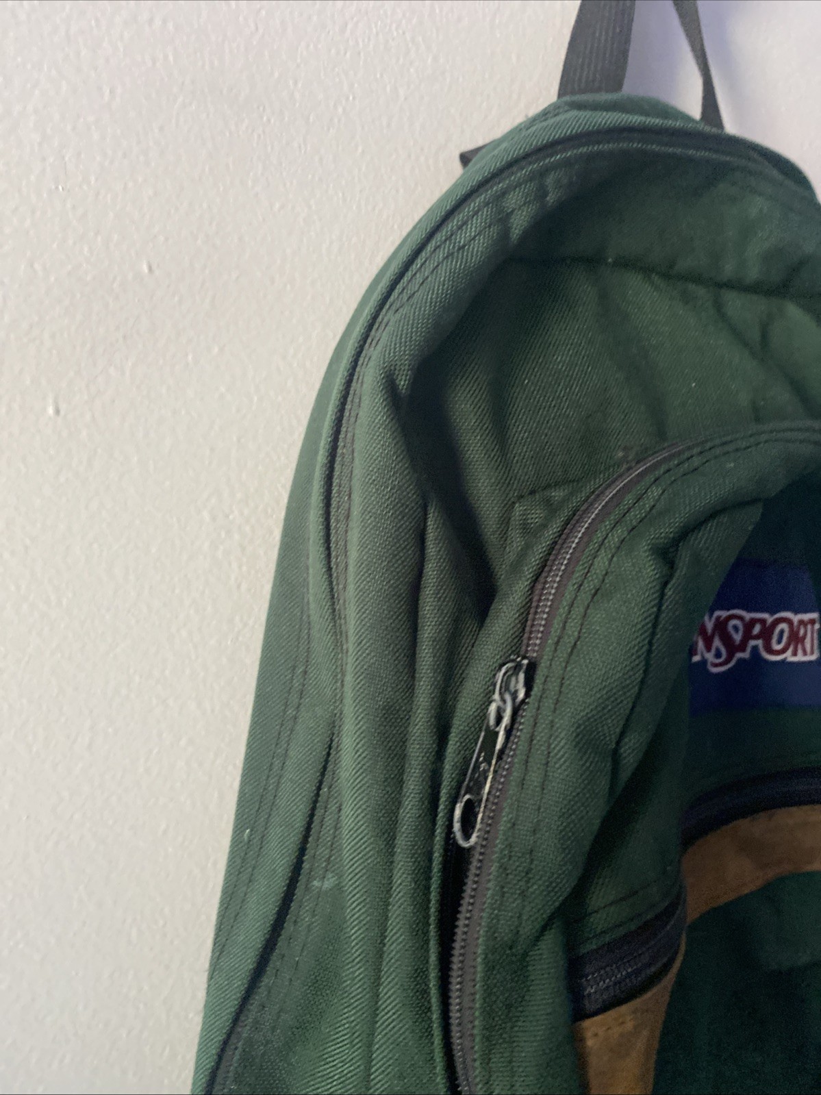 Vintage Jansport suede leather bottom backpack green classic school USA 90s