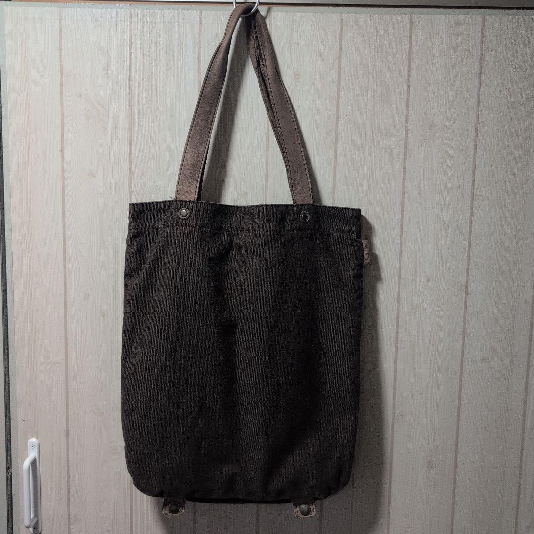 PORTER Brown Canvas Tote Bag Snap Button 33x40x14cm Used