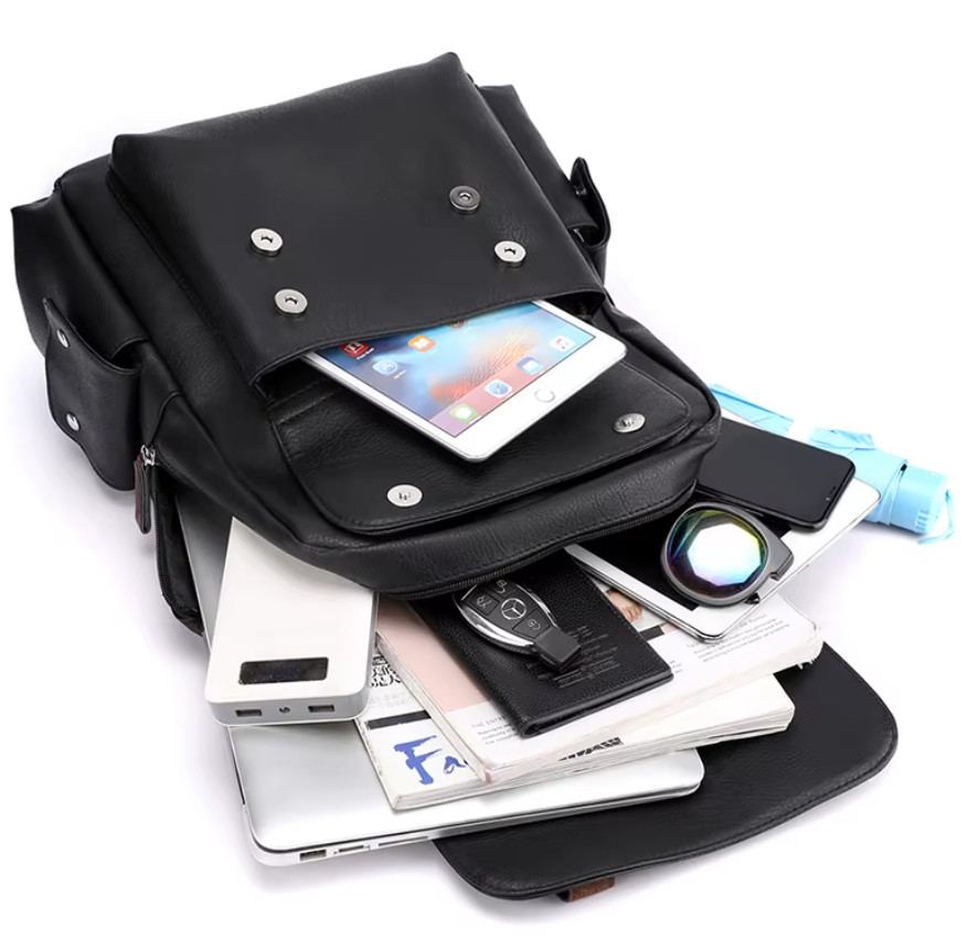 Waterproof PU Leather Backpack 14 Inches Large Capacity Work Travel Coffee