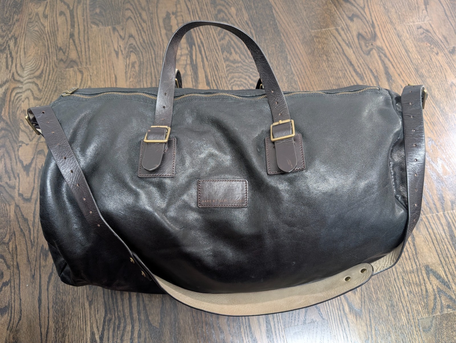 Marc by Marc Jacobs Leather Duffle Bag – Dark Gray / Brown – Large Weekender Bag