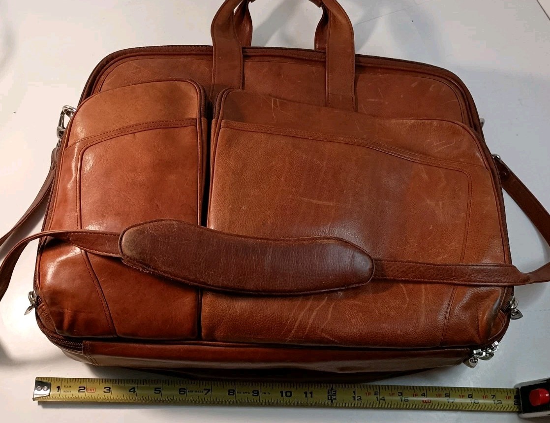 Bosca Old Leather Amber Stringer Briefcase Laptop Bag Vintage Large READ Vintage