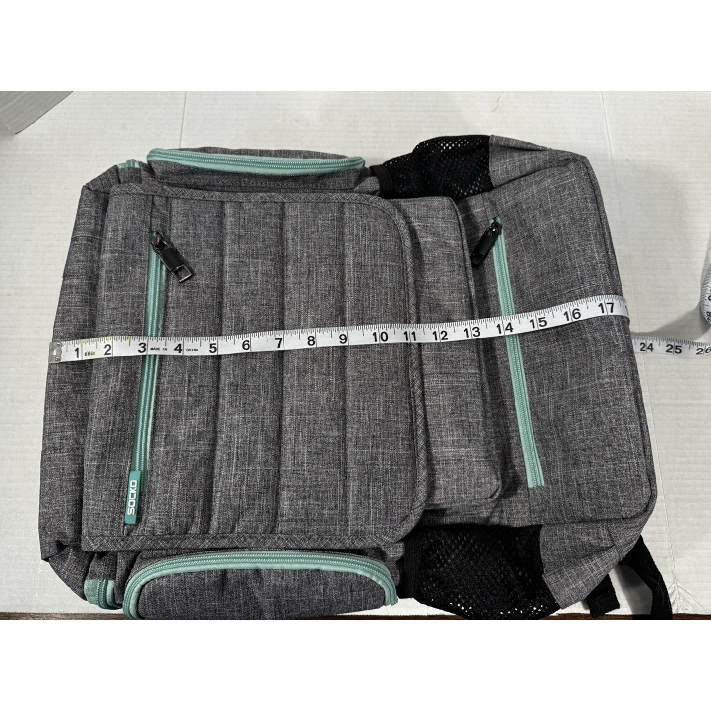 SOCKO 17in Laptop Backpack Gray Padded Commuter College Student Bag Knapsack