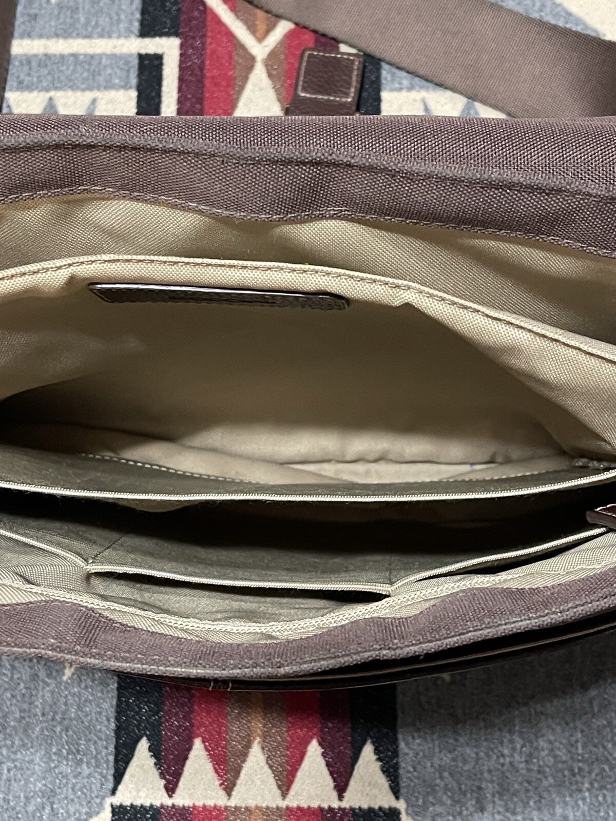 Boconi Canvas Leather Messenger Briefcase Brown Laptop Shoulder Bag