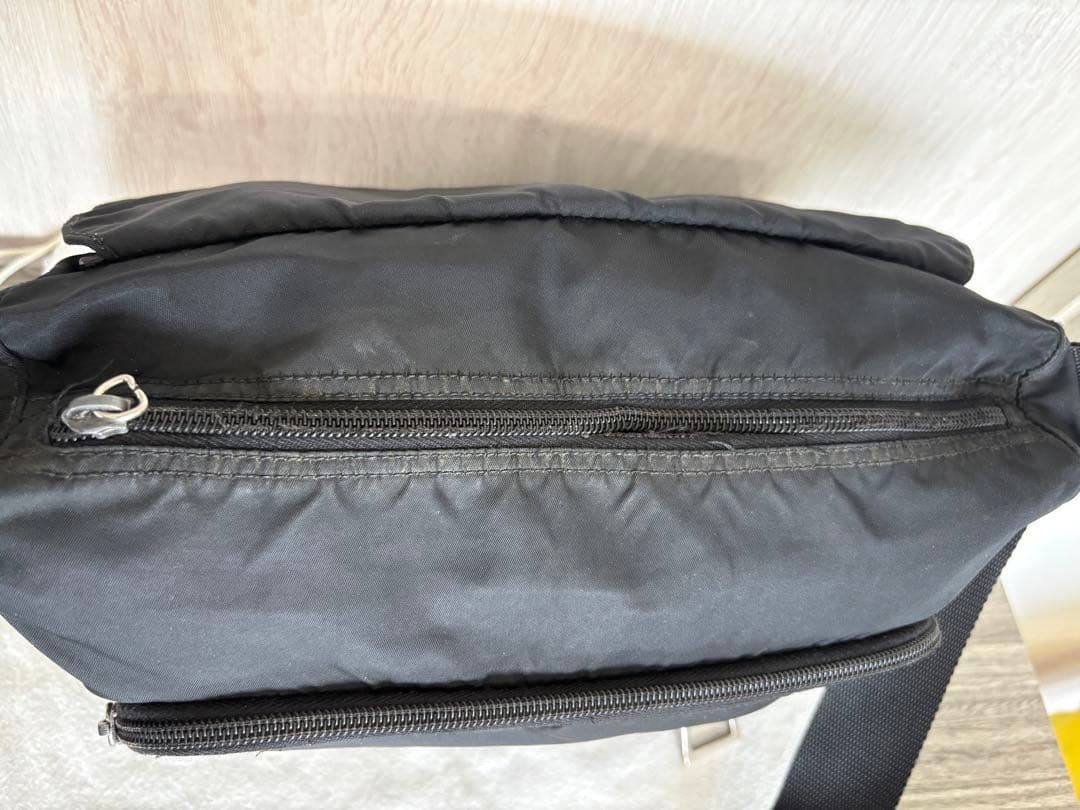 PRADA Shoulder Bag Tessuto Nylon Leather Triangle Logo Black Excellent Condition
