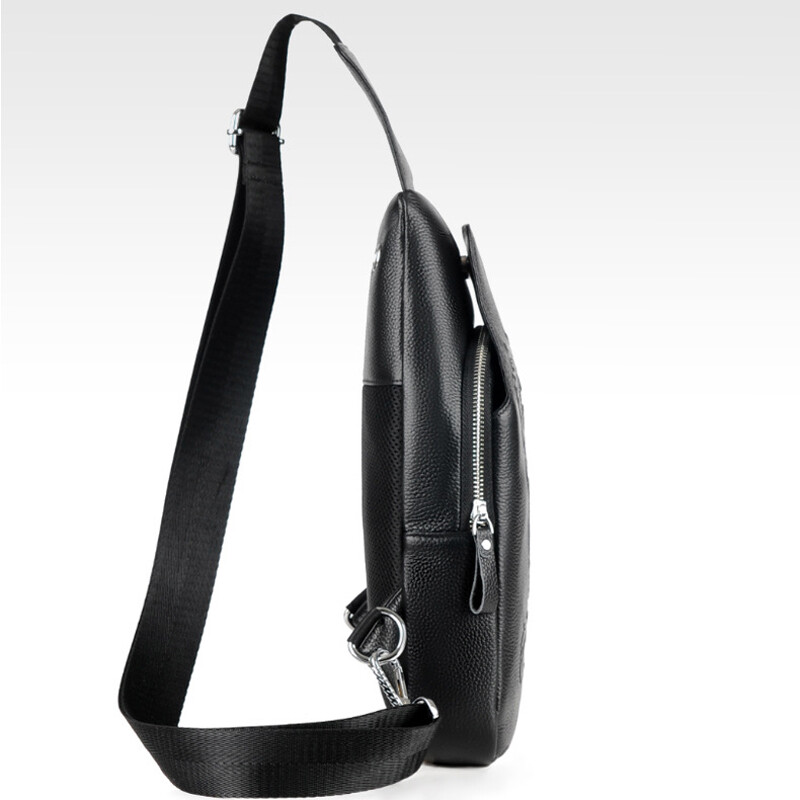 Men’s Sling Backpack Genuine Leather Crossbody Bag Shoulder Bag Dragon Embossing