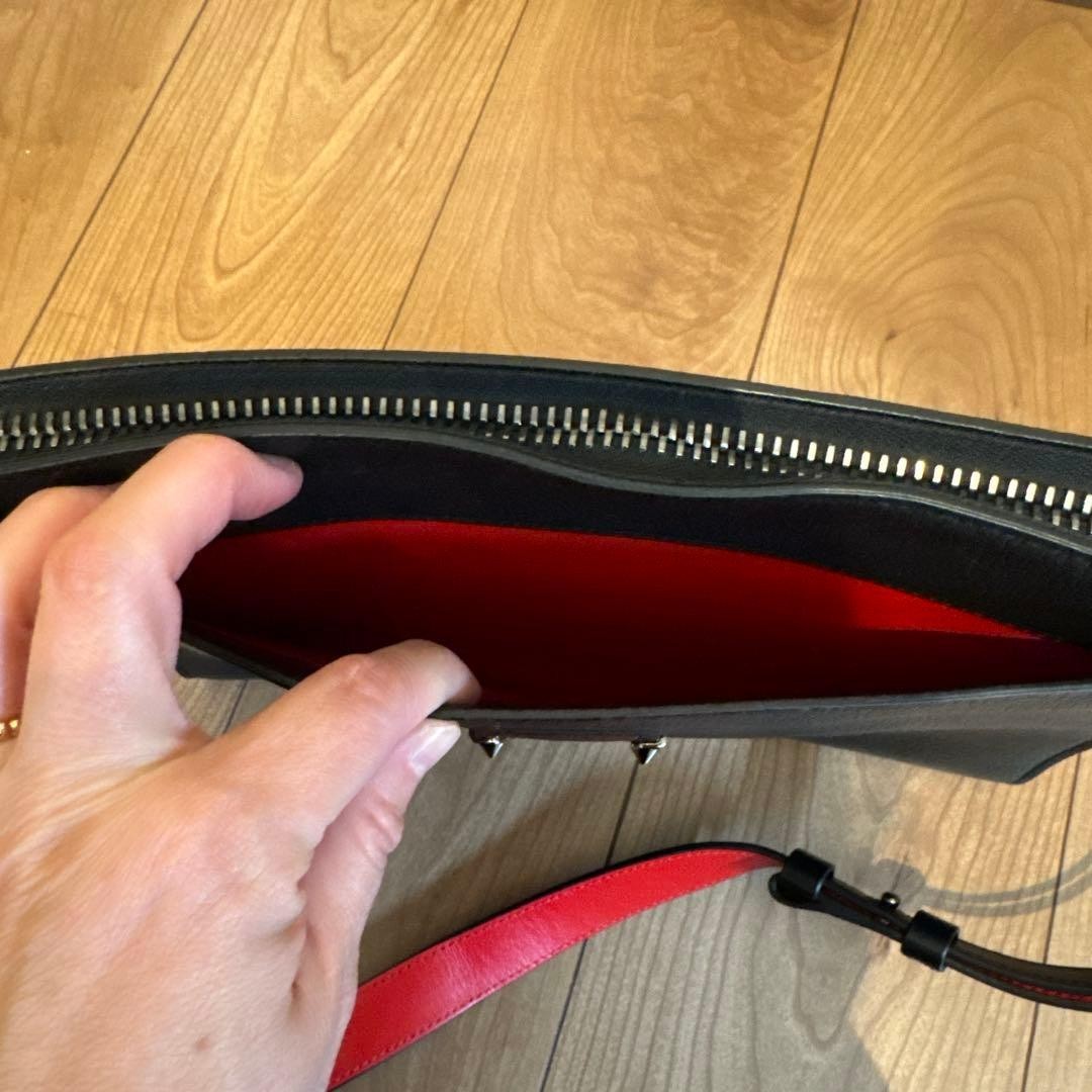 Christian Louboutin Authentic Black Grained Leather Shoulder Bag Red w/ Dust bag