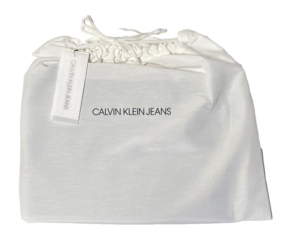 Calvin Klein CK Logo Men’s Large Black Leather Zippered Bag Pouch Case Tote