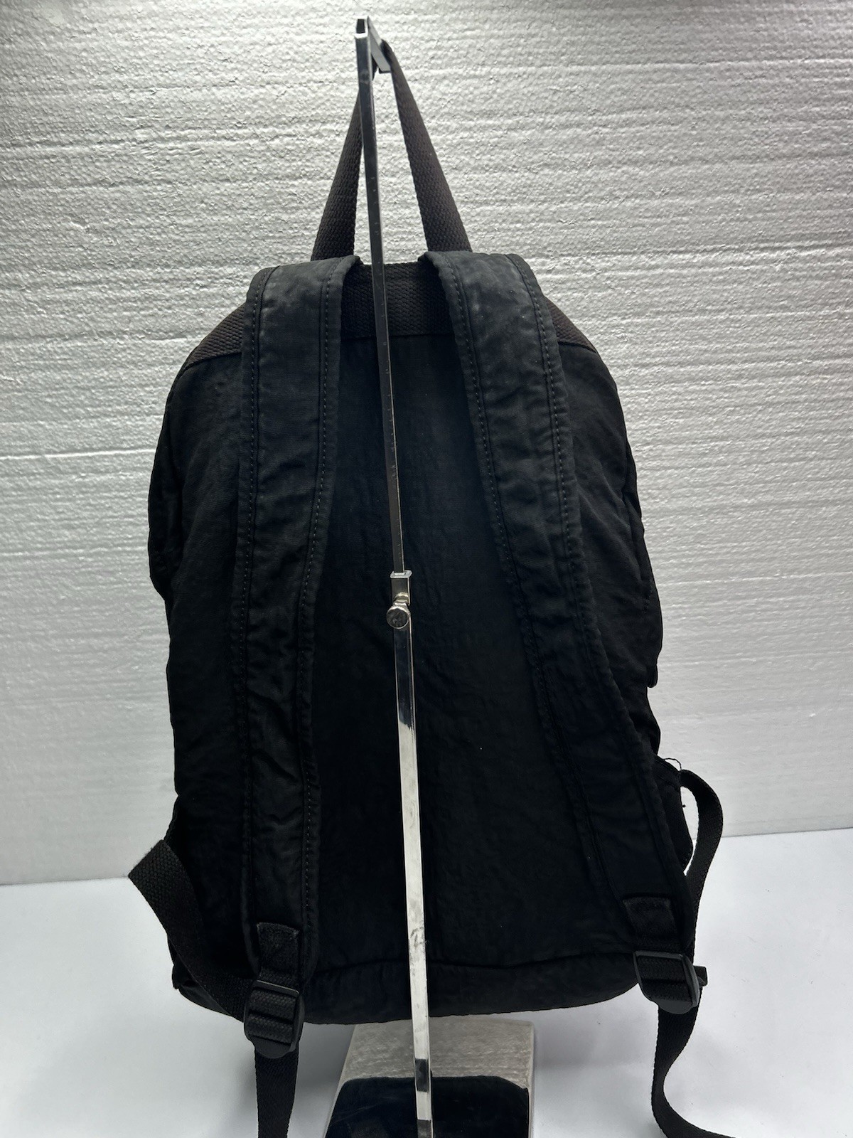 Kipling Black Canvas Lightweight Backpack Grey Zipper 12x17x5 Shoulder Straps