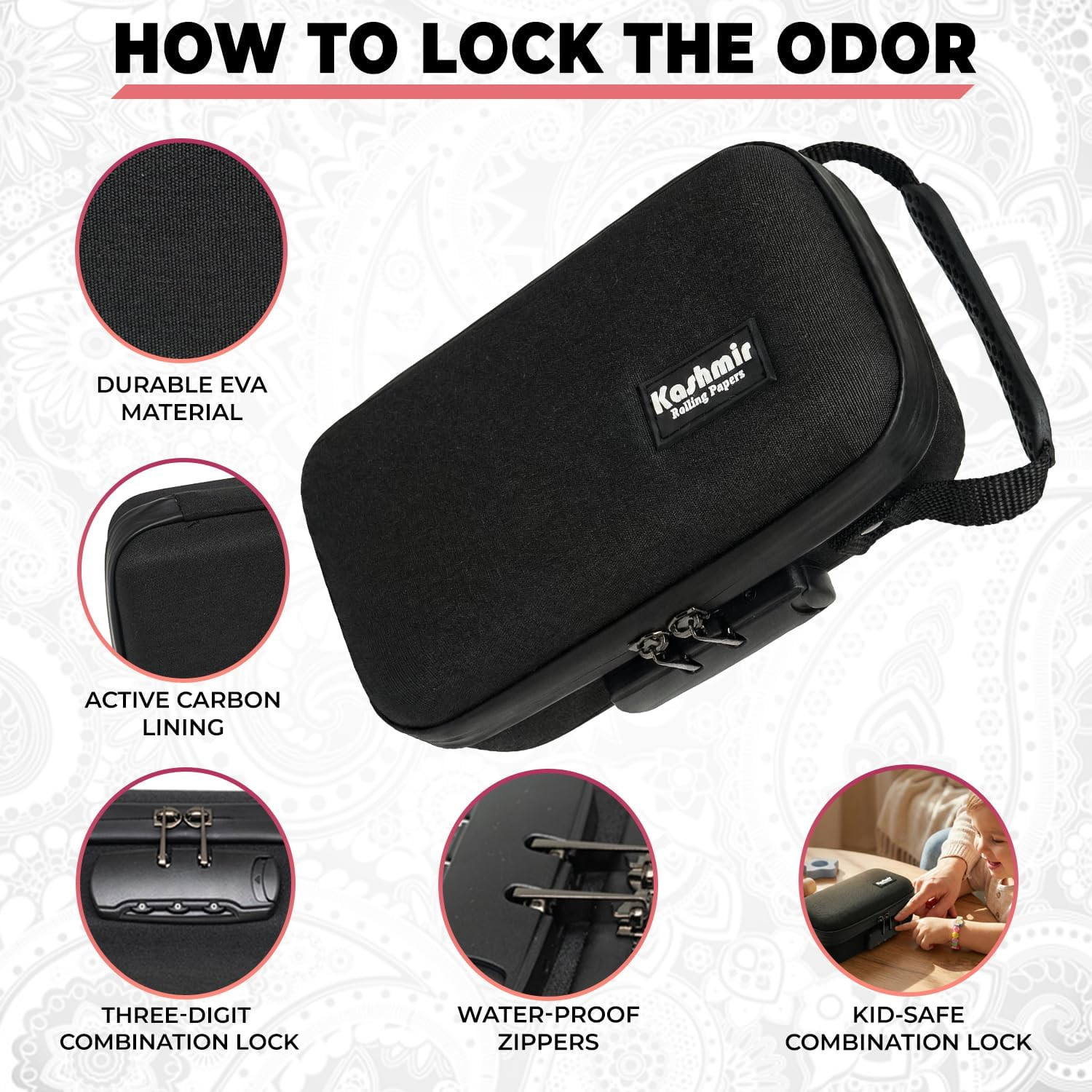 Smell Proof Bag with Combination Lock Tobacco Pipe Pouch File Organizer