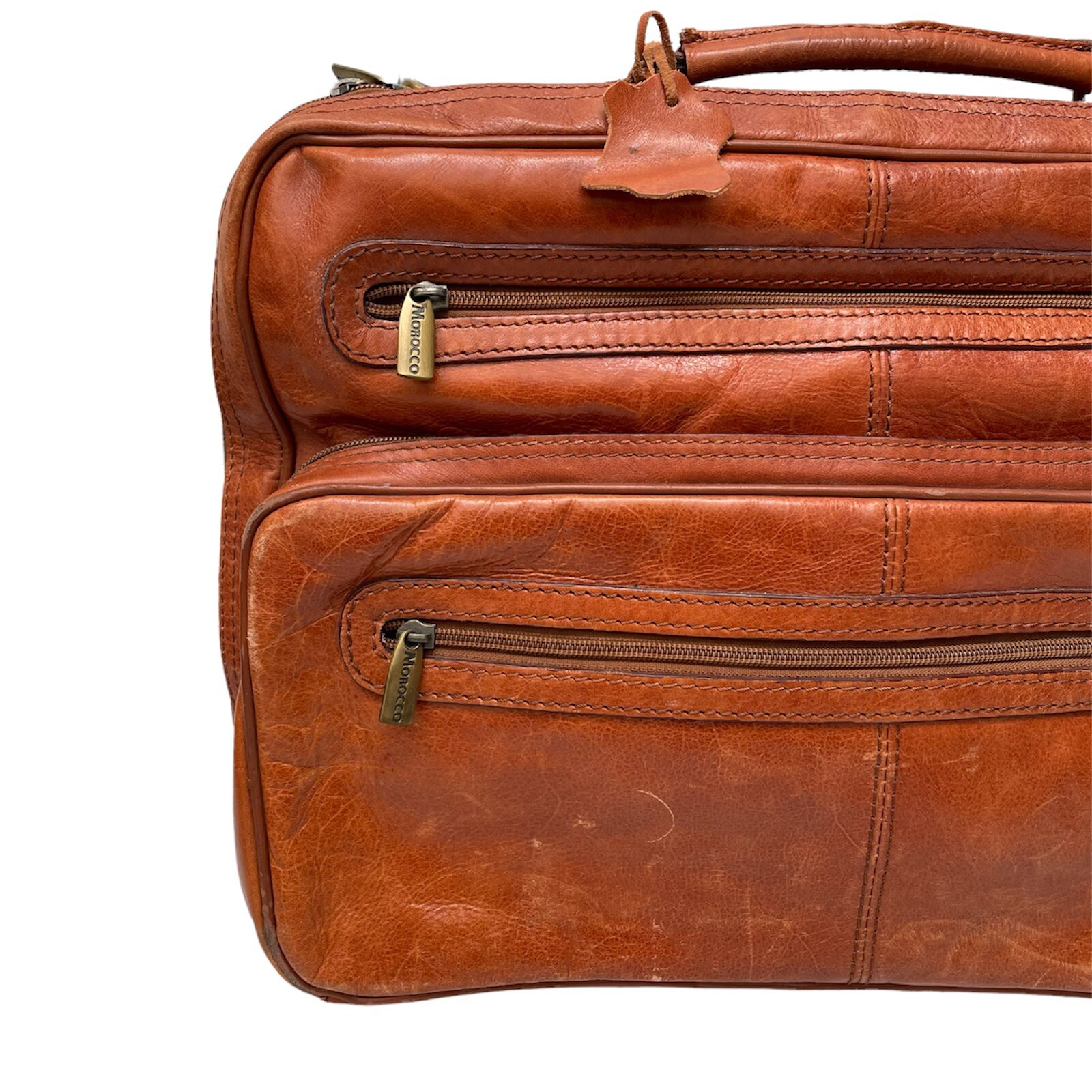Vintage Morocco Brown Leather Shoulder Messenger Briefcase Bag