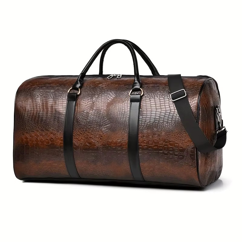 Large Capacity Retro Crocodile-Textured Travel Duffel Bag – Durable Unisex Vacat