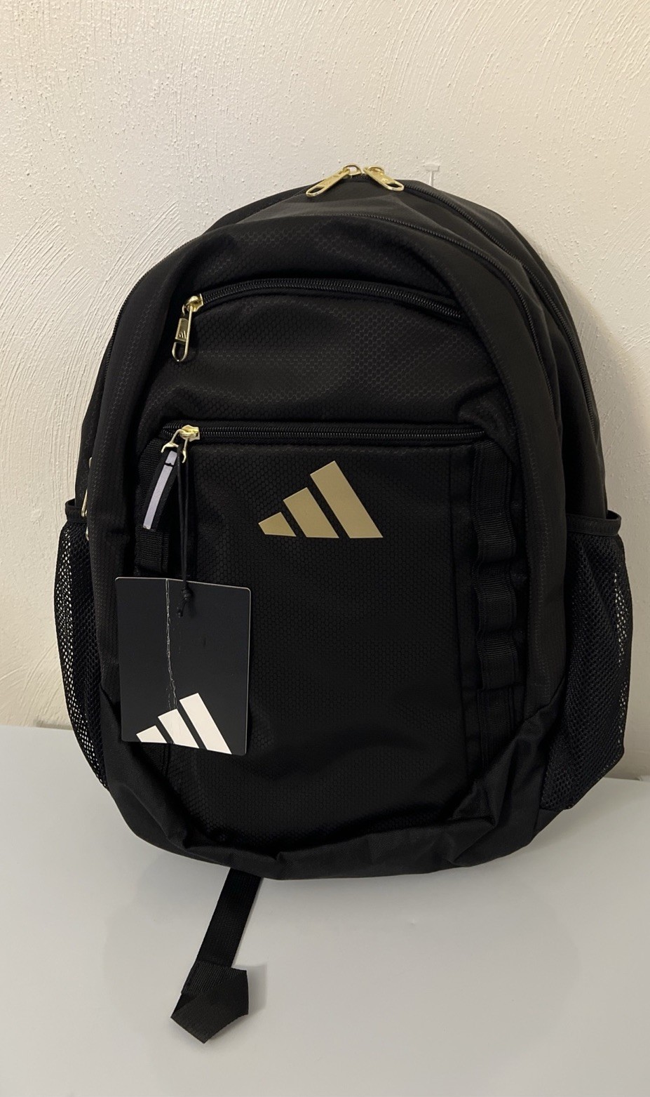 ADIDAS Excelerator Backpack Black Gold Metallic Laptop Compartment Water Bottle