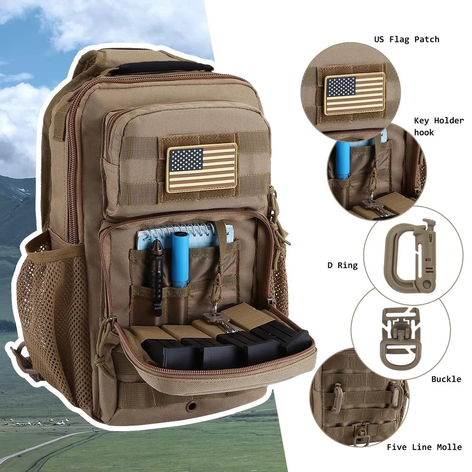Large Rover Sling Pack Tactical Shoulder Sling Bag Backpack with Bottle Holde…