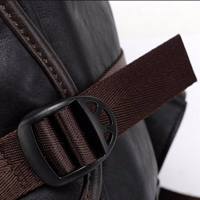 Leather Backpack for Men Zipper Closure Double Adjustable Straps Side Pocket Bag