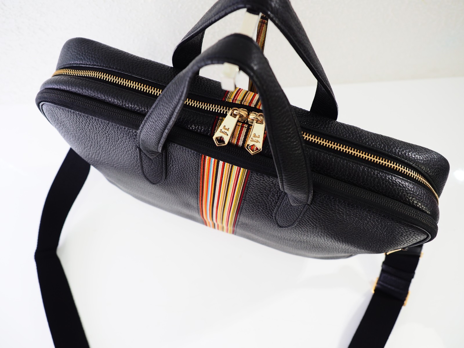 Paul Smith Bag Signature Stripe City Webbing Black Leather Folio Crossbody