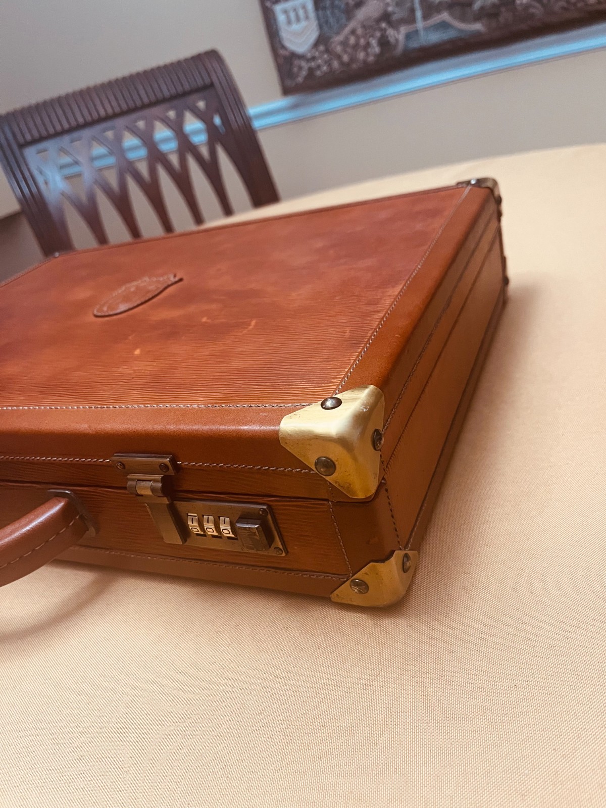 LLADRO “CALIFORNIO” Vintage Tan Leather Briefcase / Attaché / Trunk – SPAIN