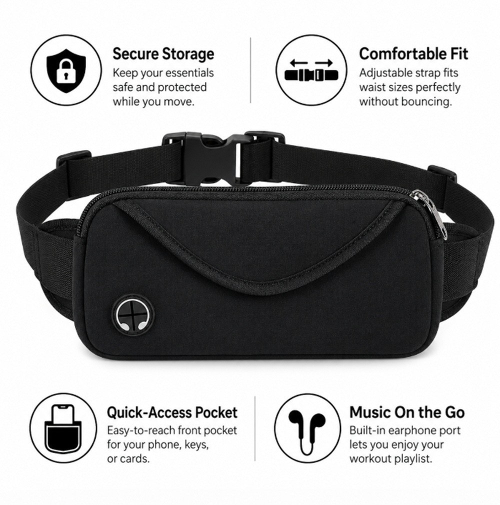 Adjustable Running Belt Waist Pack – Water-Resistant Sports Fanny Pack, Unisex