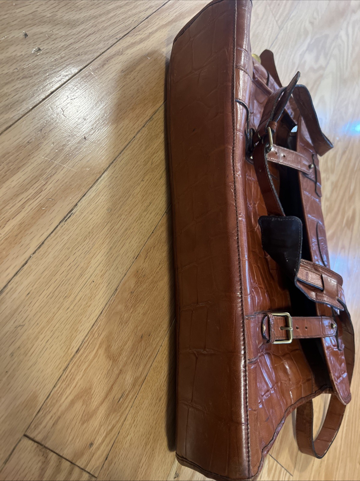 Mulberry Brown Leather Briefcase Messenger Bag Croc Embossed
