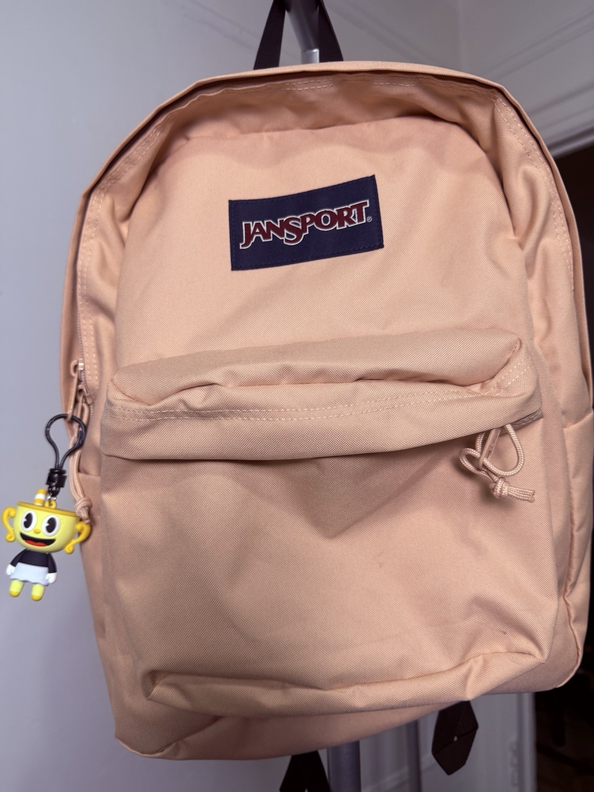 JanSport Solid Beige & Black Backpack Zip Closure Adjustable Straps Pockets