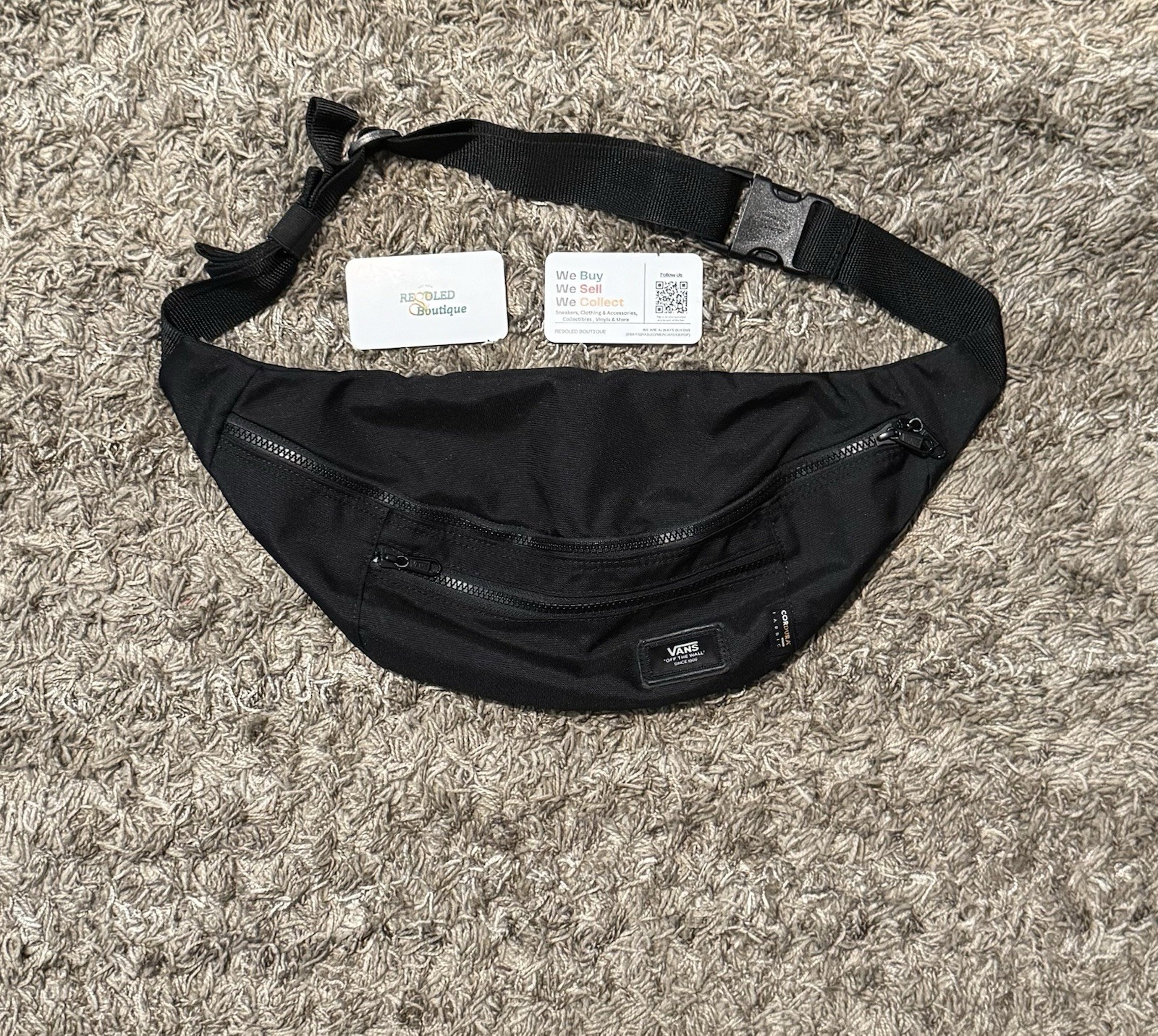 Vans Waist Bag Black Cordura Fabric Unisex Skateboard Pre Owned Belt Fanny Pack