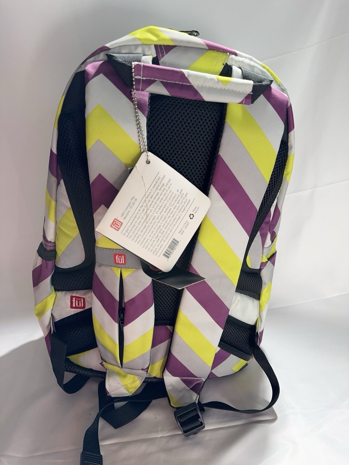 Ful Padded Travel Backpack Lightweight 18 Inch Gray Purple Yellow NWT