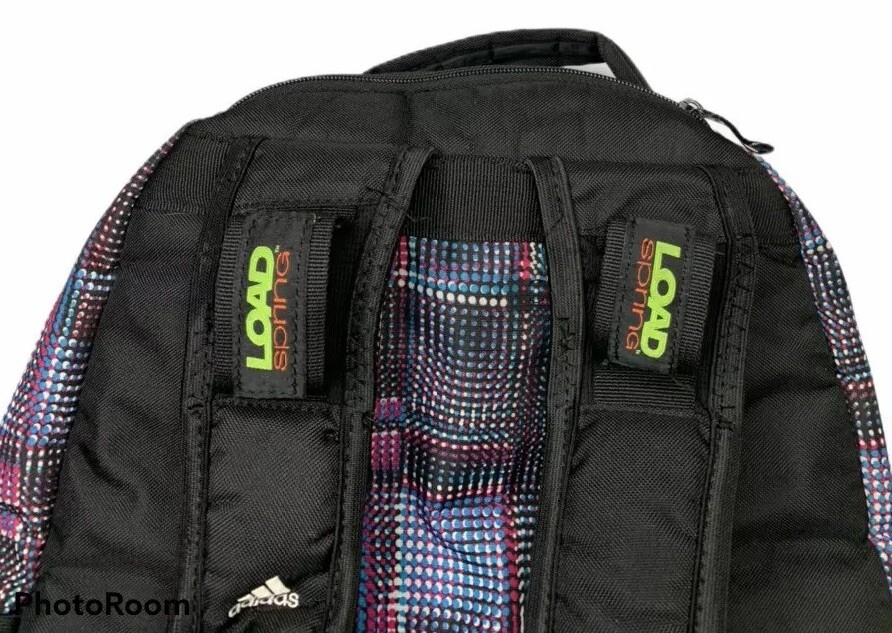 Adidas Black Blue White Pink Backpack w/ Laptop Sleeve & Load Spring Straps