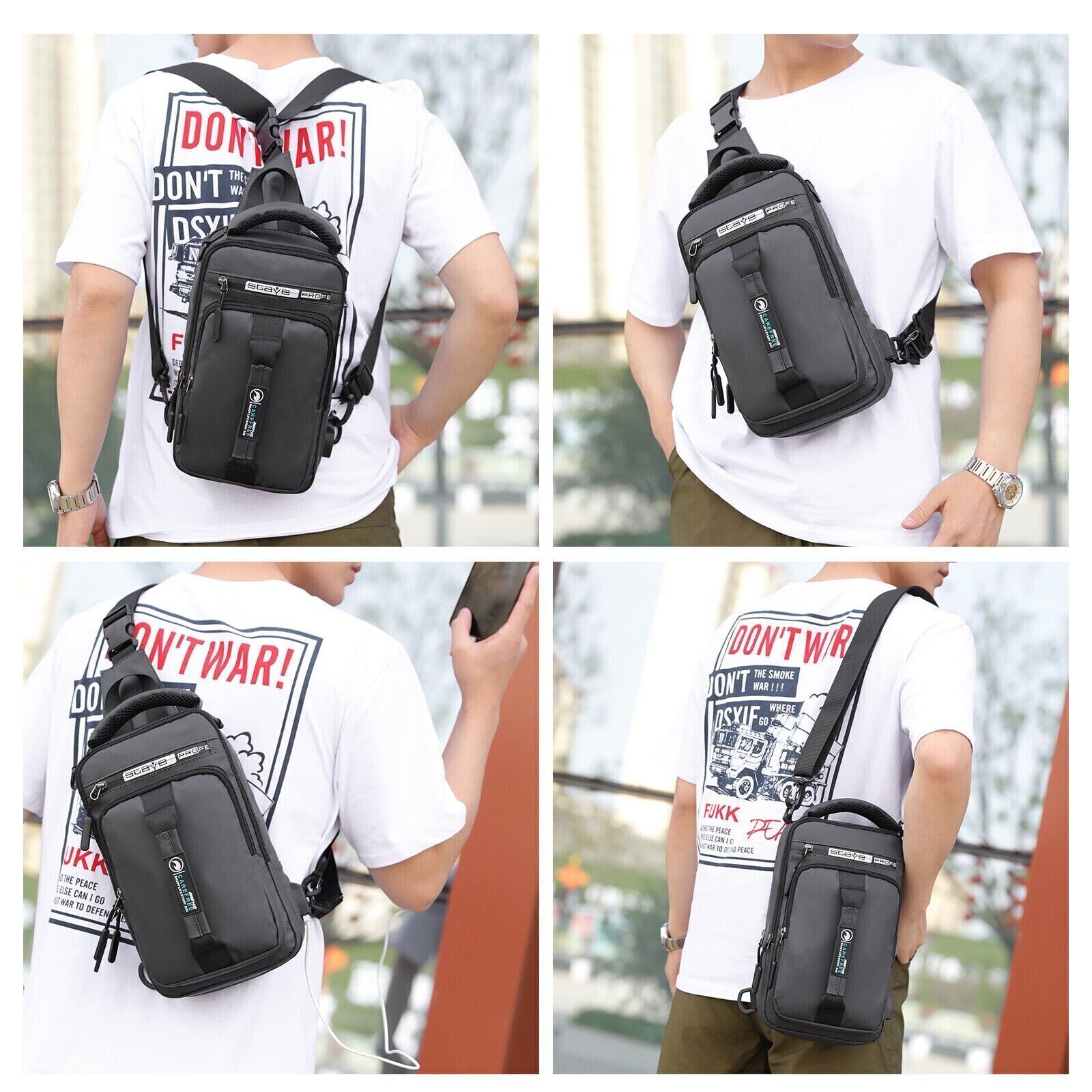 Anti-theft Chest Shoulder Messenger Backpack Men Sling Crossbody Bag USB Port US