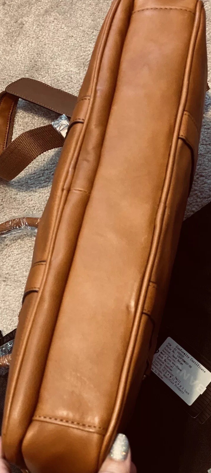 Banuce Leather Tote Briefcase Laptop Case Dark Beige Caramel Brown