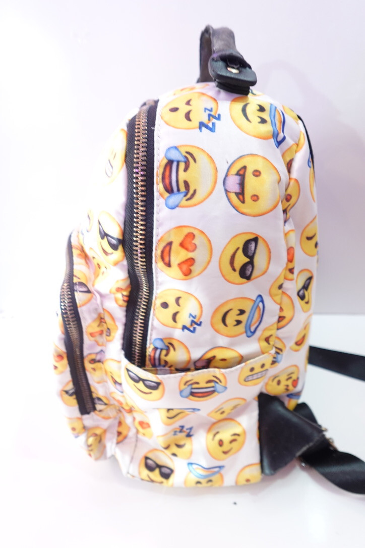 Medium Size Yellow Emoji MMS Back Pack 3 Zip Comp Black/White Stripe Lining