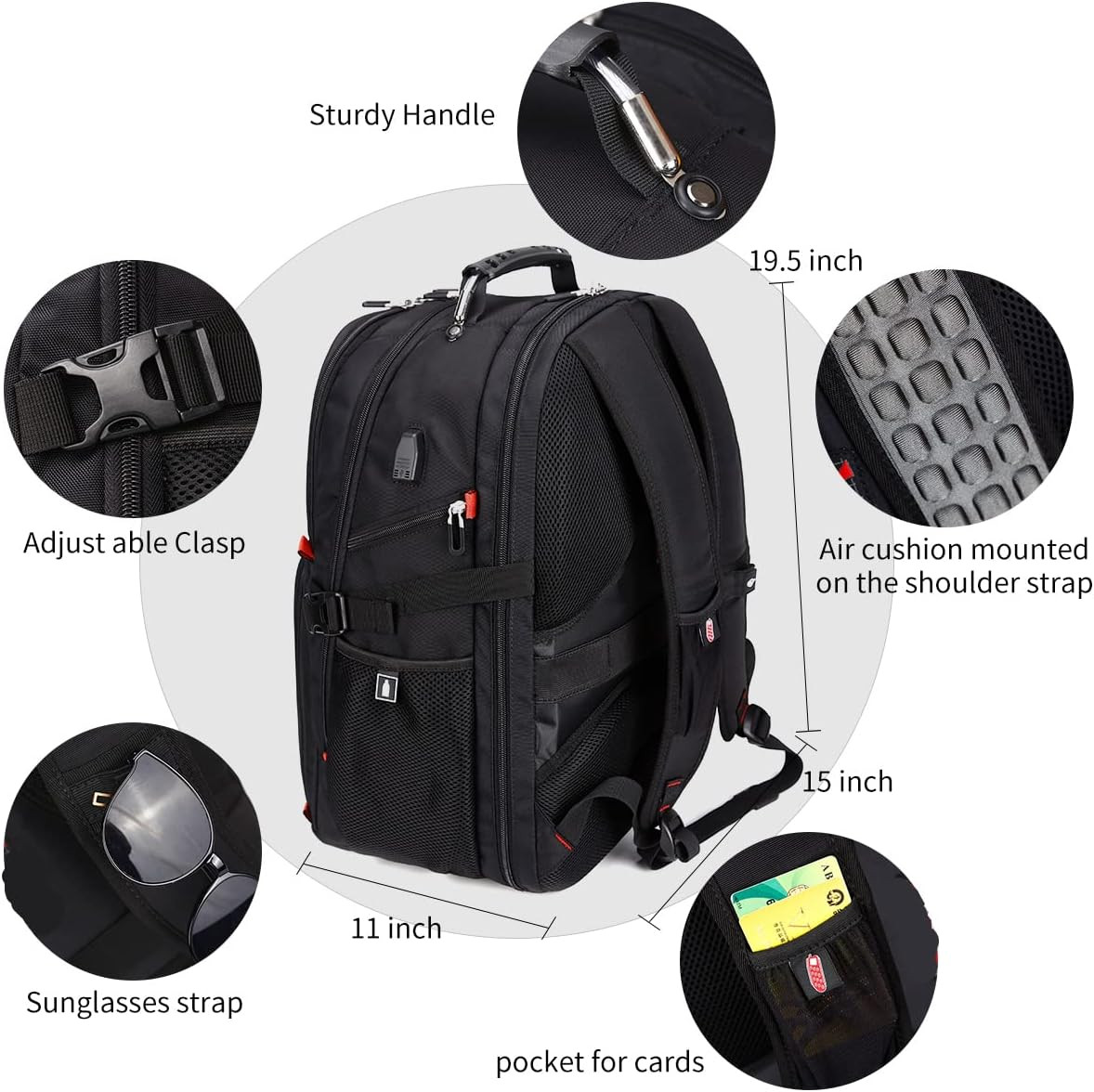 Extra Large 50L Travel Laptop Backpack with Combination Lock, College Backpack A