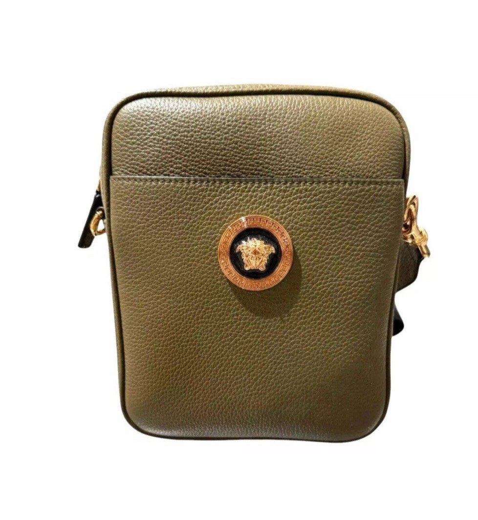 VERSACE Leather Medusa shoulder bag 1002885 Olive Green $1200 Hot deal