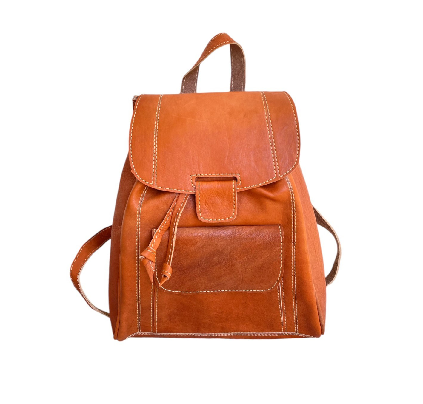 Cognac Leather Backpack Handmade Morocco Artisan Zip Genuine Leather