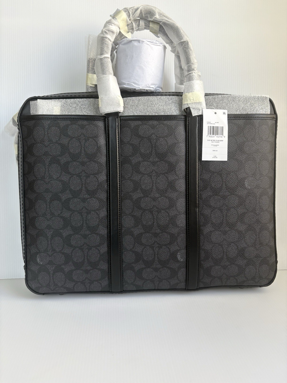 Coach Metropolitan Slim Briefcase in Signature CanvasCharcoal /Black NWT