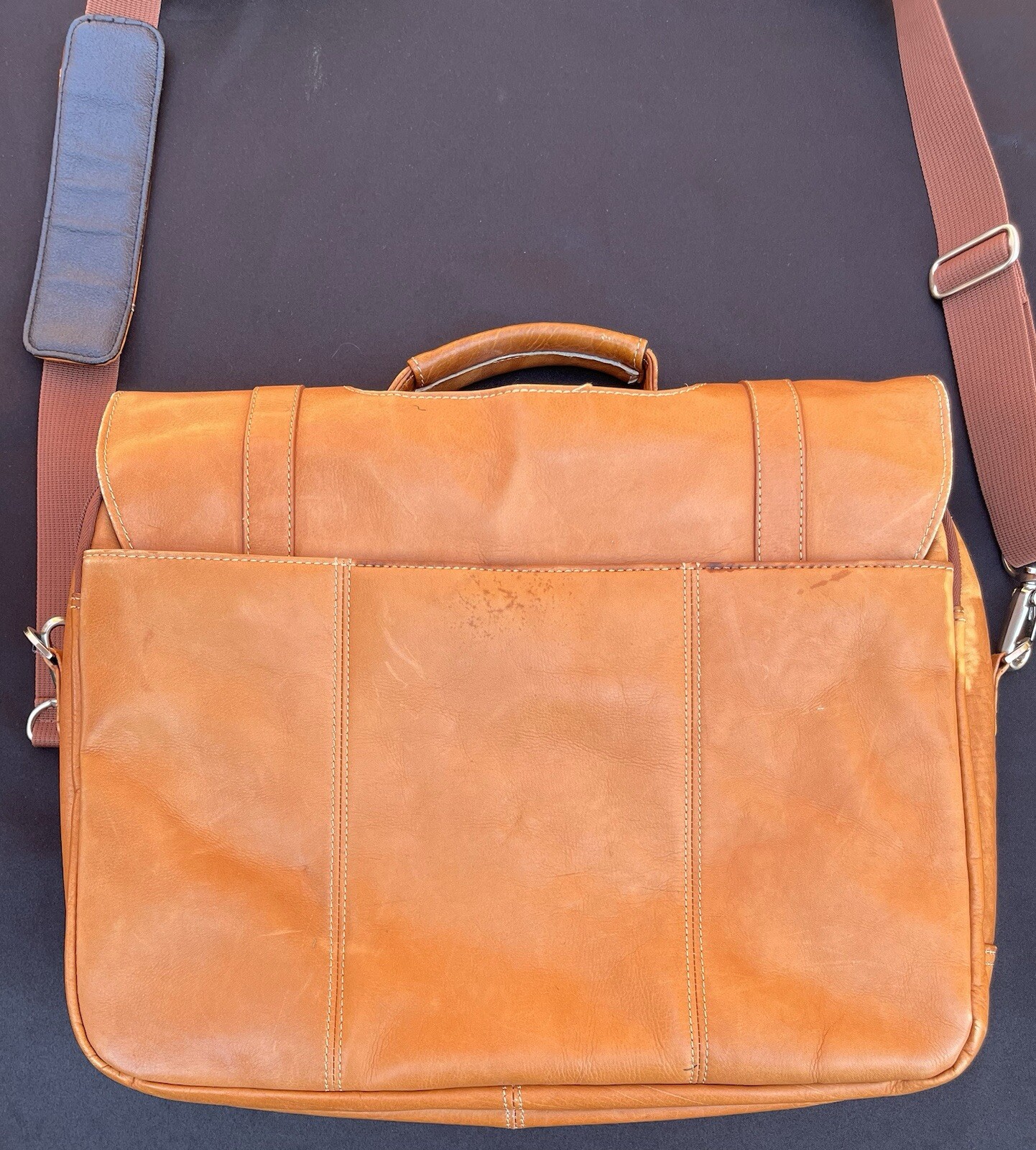 Laptop Bag WILSON’S LEATHER Brown Supple Buttery Briefcase Adj. Strap 16″x 15.5″