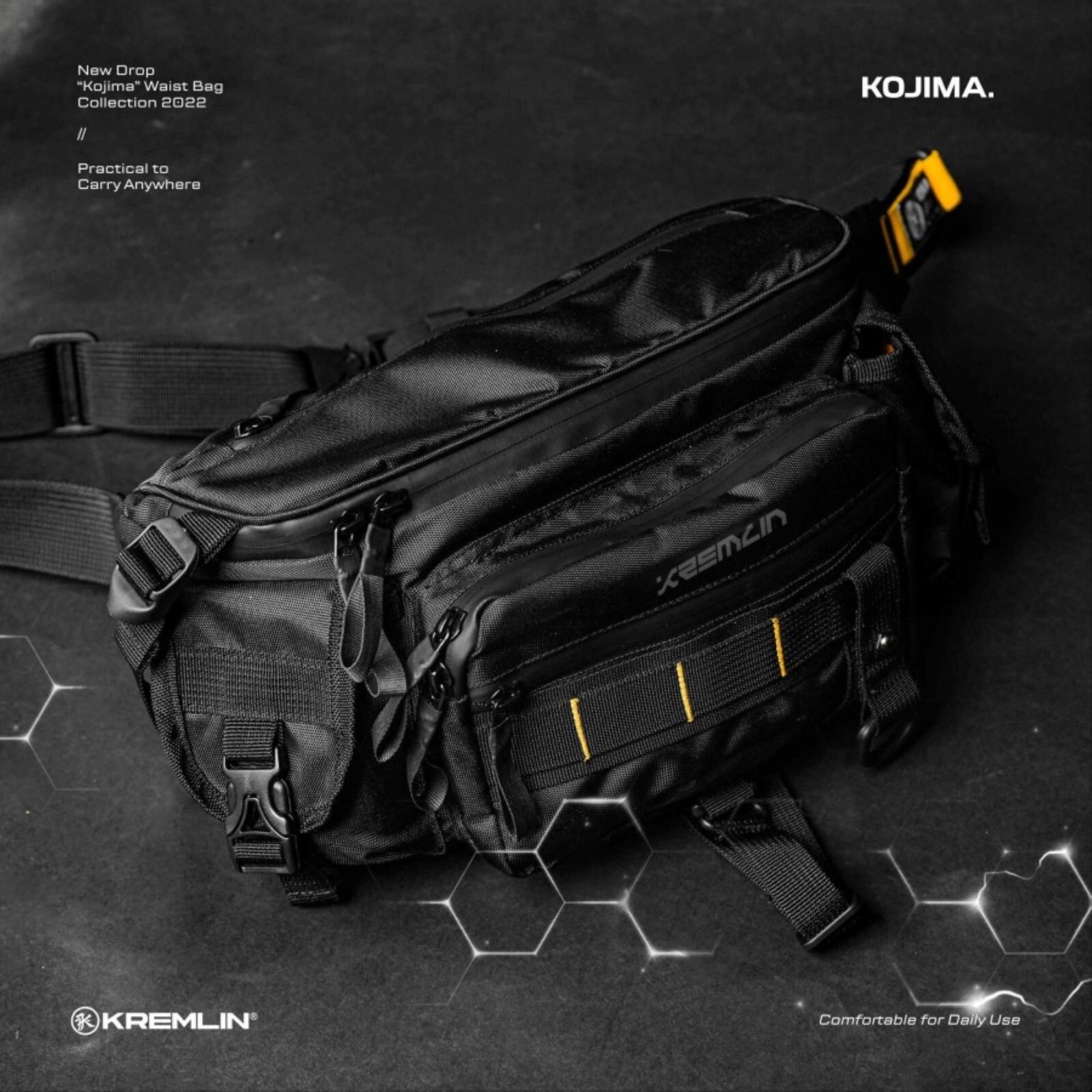 Kremlin Kojima Black Waistbag Slingbag Chestbag Futuristic Fullzip Crossbody