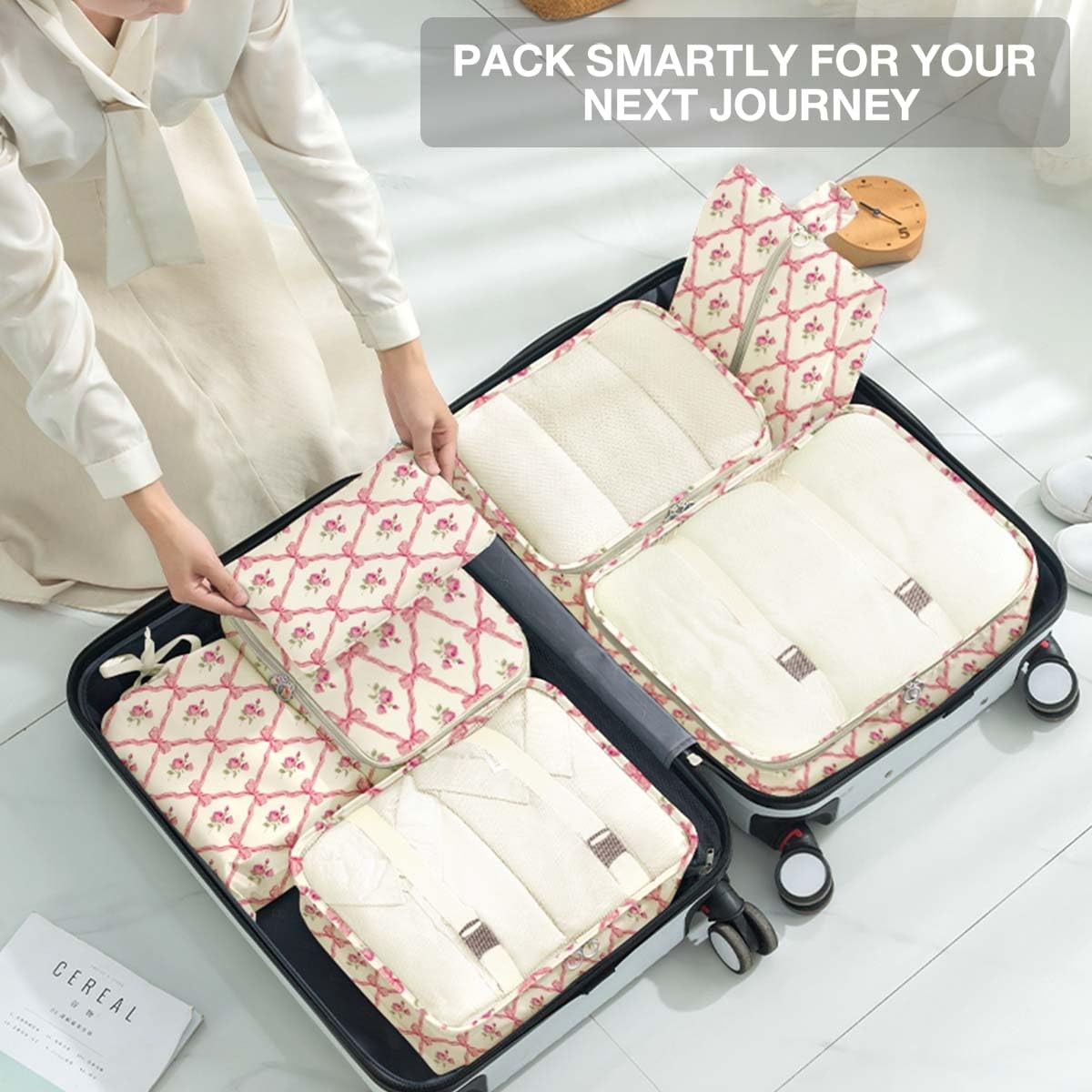 8 Set Packing Cubes for Suitcases,Packing youth large / 11-13, Bow Flowers
