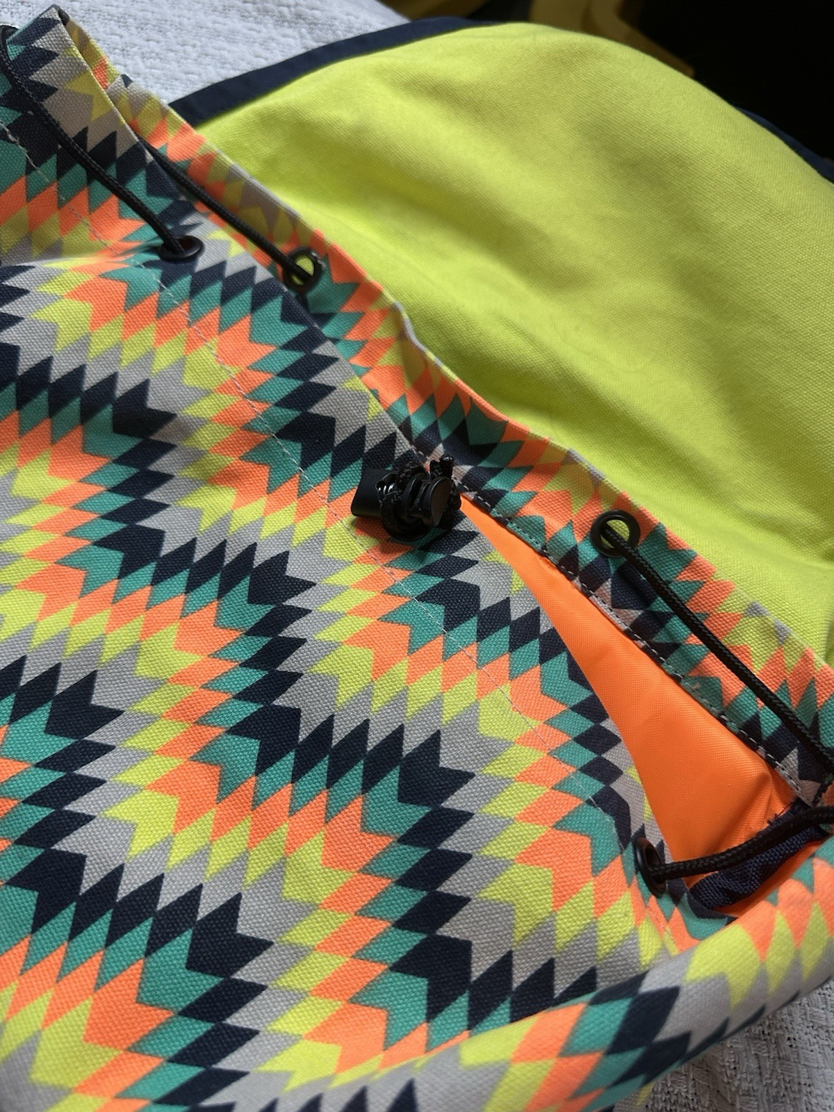 KAVU Two Strap Paracord Backpack Colorful Neon Print Travel Bag Many Pockets